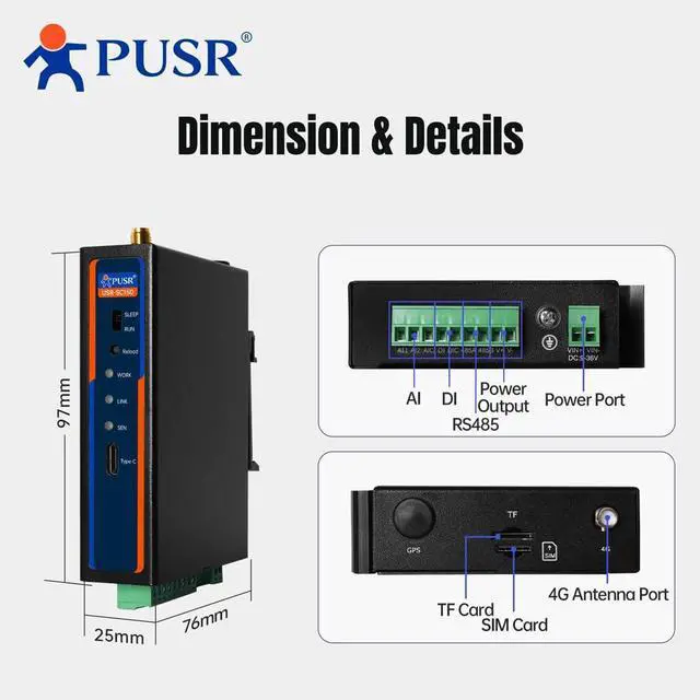 Alt view image 6 of 6 - Low-Power DIN-Rail 4G Edge Gateway Cellular Modem Supply/Acquisition/Transmission Edge Computing Easy Operation Offline Caching USR-SC150-E