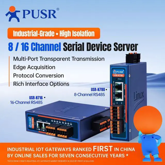 Alt view image 2 of 6 - 8 Port All-in-One RS485 to Ethernet Gateway Switch Functionality Edge Acquisition Protocol Conversion Serial Device Server USR-N780