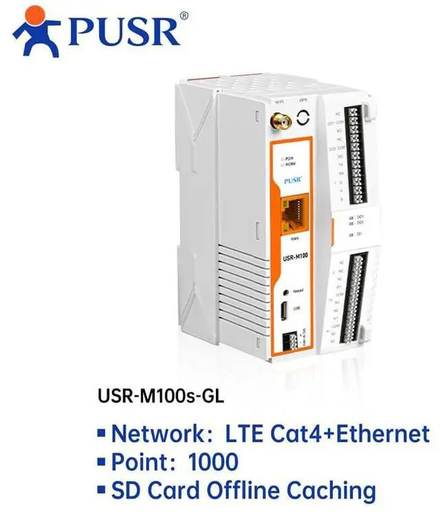 Alt view image 2 of 7 - USR-M100 Industrial Remote IO Gateway and Extender 8DI Cellular Network LTE Cat4 with Edge Computing Modbus rtu to TCP MQTT