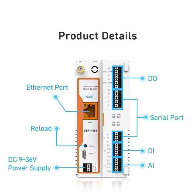Alt view image 4 of 7 - USR-M100 Industrial Remote IO Gateway and Extender 8DI Cellular Network LTE Cat4 with Edge Computing Modbus rtu to TCP MQTT