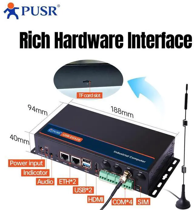 Alt view image 3 of 7 - WiFi IPC ARM-Based Linux Industrial PC Support Edge Computing Ethernet I/O 4*RS485 Industrial PC with 2*USB GPU/NPU Support DL/T645 IEC61850 IEC104 USR-EG528K-EW