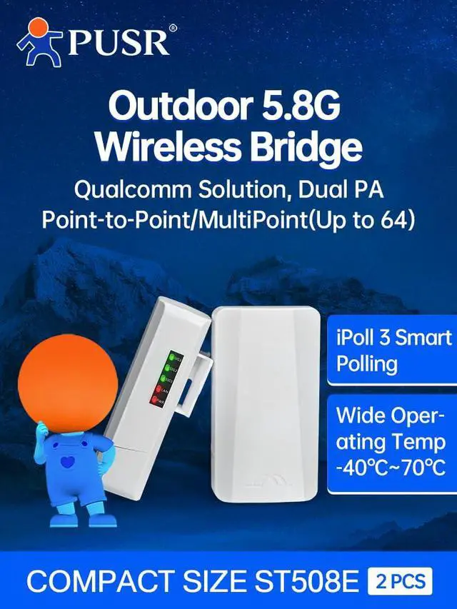 Alt view image 2 of 7 - Point to Point/MultiPoint Gigabit Wireless Bridge Dual Band 5.8G WiFi Ip64 Waterproof Up to 2KM 300Mbps High Speed 8dBi High-Gain Antenna 100Mbps LAN Port Outdoor CPE USR-ST508E2 Pack