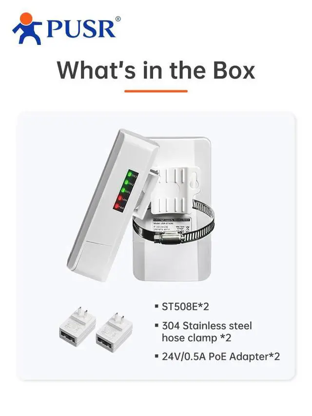 Alt view image 7 of 7 - Point to Point/MultiPoint Gigabit Wireless Bridge Dual Band 5.8G WiFi Ip64 Waterproof Up to 2KM 300Mbps High Speed 8dBi High-Gain Antenna 100Mbps LAN Port Outdoor CPE USR-ST508E2 Pack