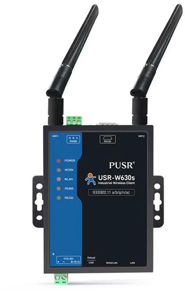 Main image of Industrial Grade Dual Band WIFi5 Wireless Client Modbus Gateway MQTT 2 Ethernet Ports Serial RS232 RS485 to WiFi Converter USR-W630s