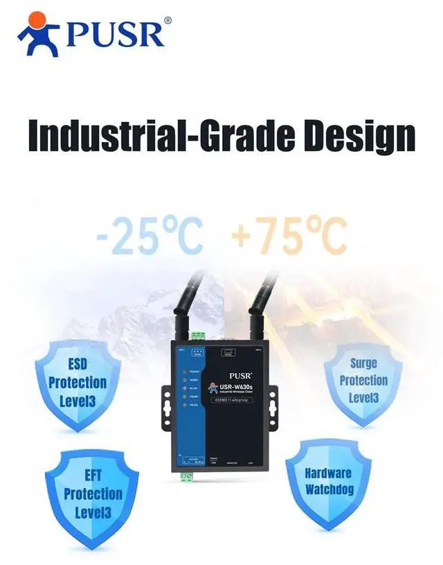 Alt view image 6 of 7 - Industrial Grade Dual Band WIFi5 Wireless Client Modbus Gateway MQTT 2 Ethernet Ports Serial RS232 RS485 to WiFi Converter USR-W630s