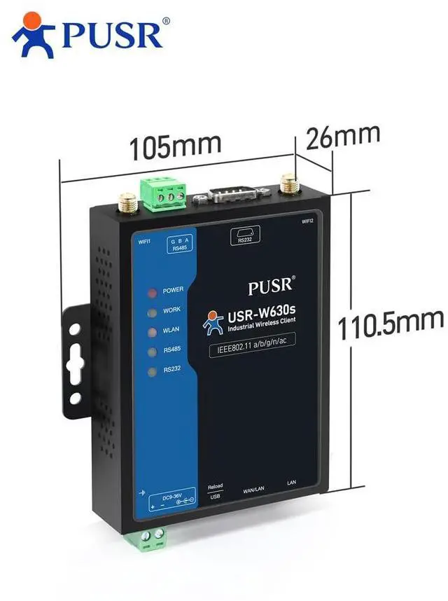 Alt view image 7 of 7 - Industrial Grade Dual Band WIFi5 Wireless Client Modbus Gateway MQTT 2 Ethernet Ports Serial RS232 RS485 to WiFi Converter USR-W630s