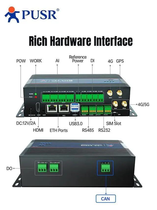 Alt view image 4 of 7 - ARM Embedded Industrial Computer Support 4G Ethernet WiFi IO with Powerful Processor Linux Open Source and an ARM Architecture Edge Computing Gateway Support Video AI Model USR-EG828-GL