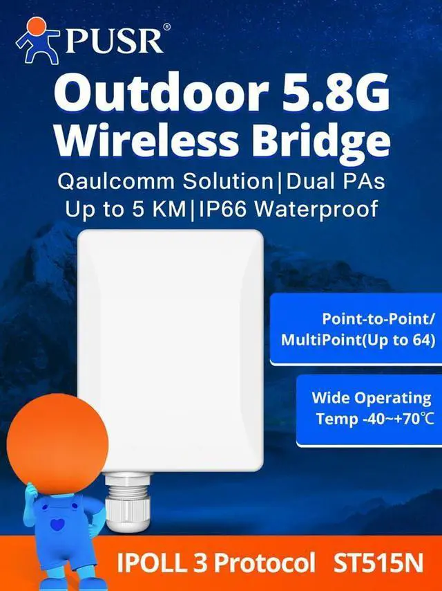 Alt view image 2 of 6 - Point to Point/MultiPoint Gigabit Wireless Bridge Dual Band 5.8G WiFi Ip66 Waterproof Up to 5KM 300Mbps High Speed 15dBi High-Gain Antenna 100Mbps LAN Port Outdoor CPE USR-ST515N1 Pack