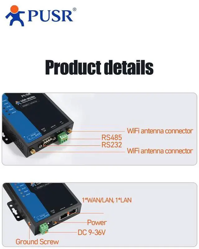 Alt view image 4 of 7 - Industrial Grade Dual Band WIFi5 Wireless Client Modbus Gateway MQTT 2 Ethernet Ports Serial RS232 RS485 to WiFi Converter USR-W630s