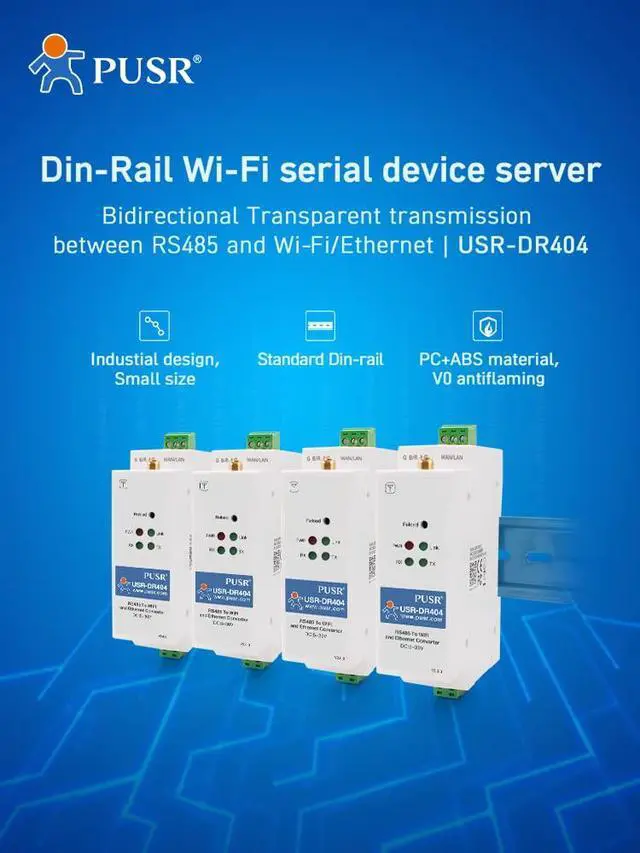Alt view image 3 of 7 - Din Rail RS485 to WiFi Converters Serial to WiFi Converter Modbus Gateway MQTT Serial Device USR-DR404