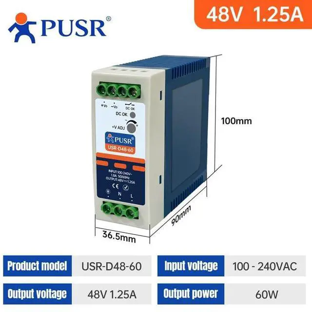 Alt view image 2 of 2 - Industrial Grade POE Switch (USR-D48-60 | 48V 1.25A) USR-D48-60