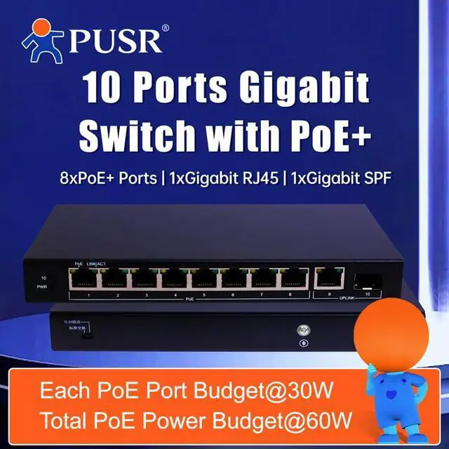 Alt view image 2 of 6 - Industrial Grade POE Switch 1000Mbps 8*POE Ports+1*Uplink+1*SFP Port USR-S1210P