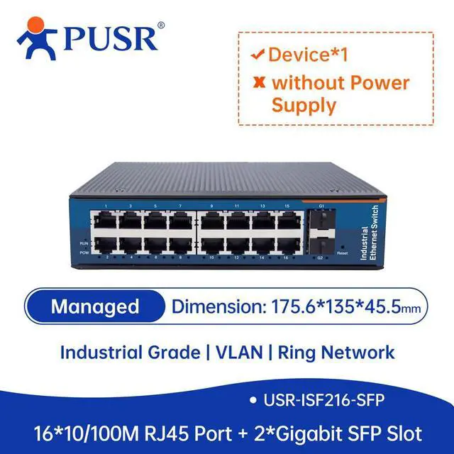 Alt view image 2 of 2 - 16*10/100Mbps RJ45 Port+ 2*Gigabit SFP Slot Industrial Managed Ethernet Switch VLAN /Ring Network USR-ISF216-SFP