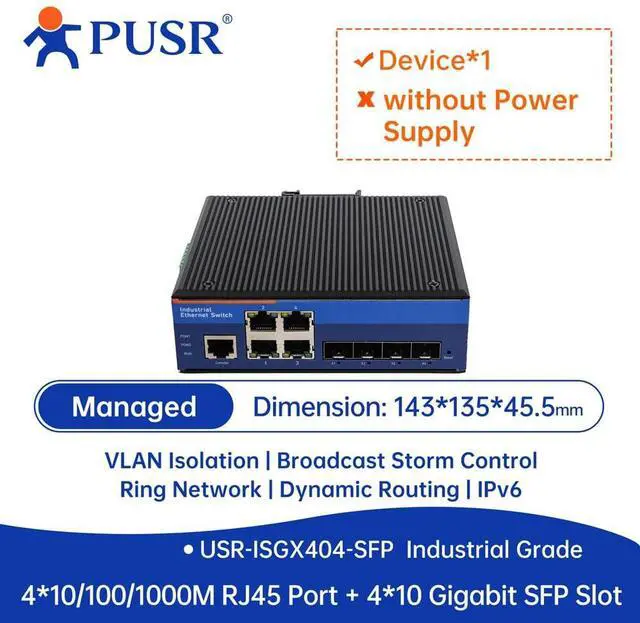 Alt view image 2 of 2 - 4*10/100/1000M RJ45 Port+4*10 Gigabit SFP Slot Industrial Managed Gigabit Ethernet Switch Braodcast Storm Control Ring Network Dynamic Routing/IPV6 USR-ISGX404-SFP