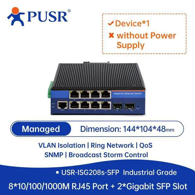 Alt view image 2 of 3 - 8*10/100/1000Mbps RJ45 Port+2*Gigabit SFP Slot Industrial Managed Gigabit Ethernet Switch VLAN Isolation/Qos SNMP/Broadcast Storm Control USR- ISG208s-SFP