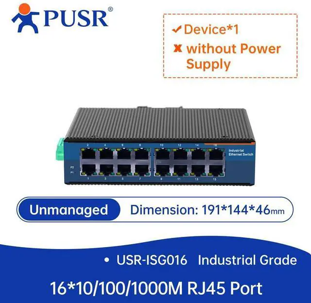Alt view image 2 of 2 - 16*10/100/1000Mbps RJ45 Port Industrial Unmanaged Gigabit Ethernet Switch USR-ISG016
