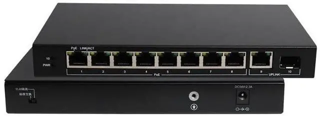 Main image of 10 Port Gigabit PoE Switch with 8 PoE+ Metal Shell Desktop or Wall Mounting 1 Gigabit Ethernet and 1 SFP Port One-Click VLAN POE Out IEEE 802.3af/at Standard @60W Plug-and-Play USR-S1210P