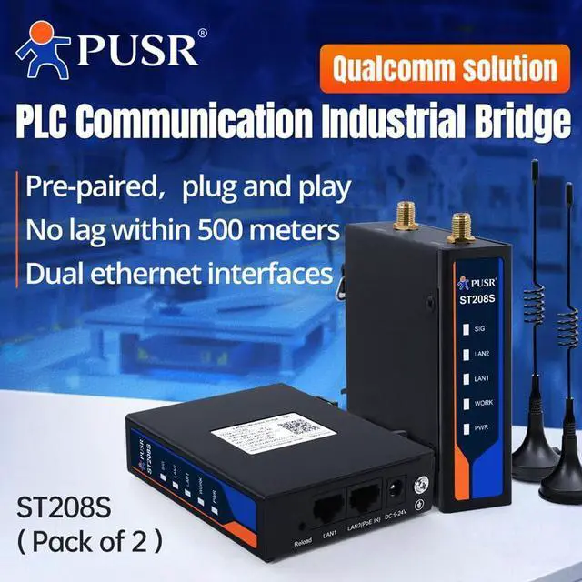 Alt view image 2 of 2 - 2 Piece 2.4GHZ Point to Point/MultiPoint Wireless Bridge Qualcomm Solution Plug and Play Up to 500M IP30 Water Proof Industrial Application External Antenna ST208S