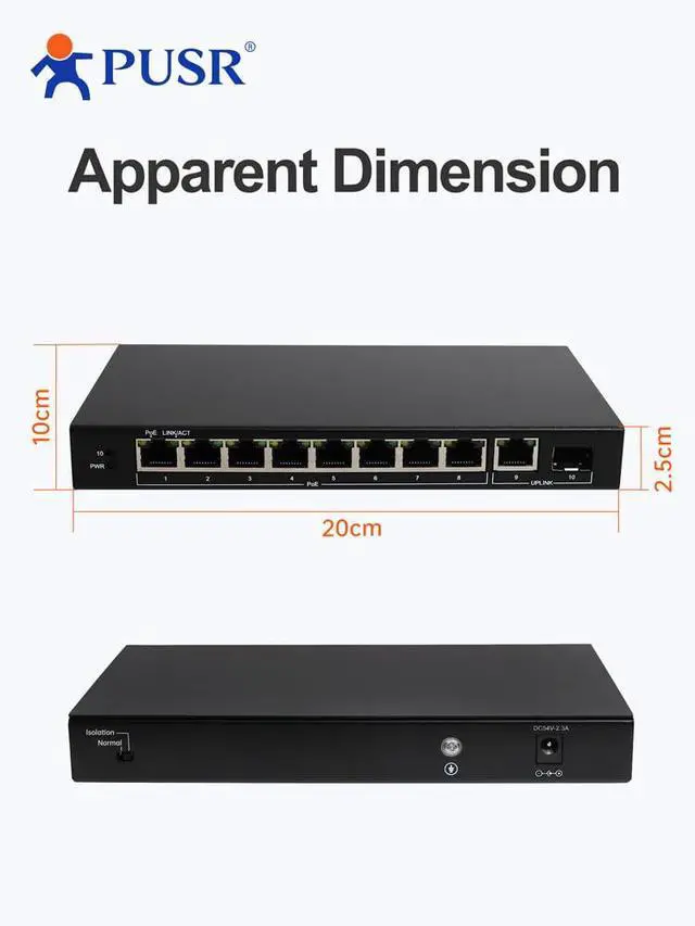 Alt view image 5 of 6 - 10 Port Gigabit PoE Switch with 8 PoE+ Metal Shell Desktop or Wall Mounting 1 Gigabit Ethernet and 1 SFP Port One-Click VLAN POE Out IEEE 802.3af/at Standard @60W Plug-and-Play USR-S1210P