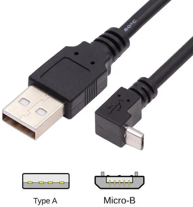 Alt view image 7 of 7 - Cable Up Angled 90 Degree Micro USB 5Pin to USB 2.0 Type-A Data Charge Cable for Phone Tablet Camera (50cm)