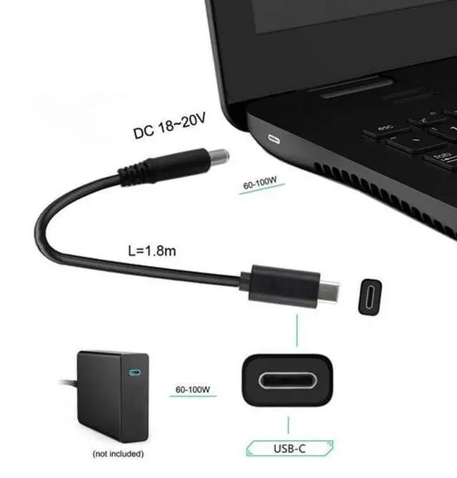 Alt view image 4 of 7 - Cable Type C USB-C Input Source 65W to DC 5.5x2.1mm Power Charge Cable 19.5V Compatible with Laptop 18-20V