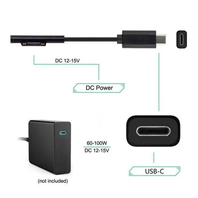 Alt view image 4 of 7 - Cable USB 3.1 Type C USB-C DC 12-15V Compatible with Surface Pro3 Pro4 Pro5 Pro6 Pro7 Pro8 Pro9 Pro X Book Charge Cable