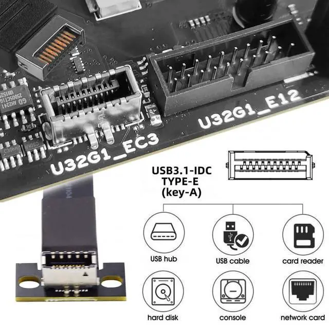 Alt view image 5 of 7 - Cable USB 3.2 Type-E IDC 20Pin Front Panel Header Male to Female Extension Cable 20Gbps