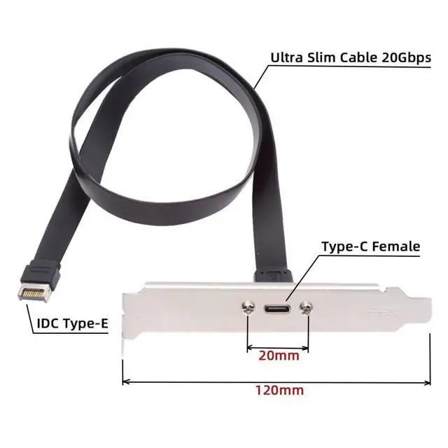 Alt view image 3 of 7 - Cable USB 3.2 Type-E IDC 20Pin Front Panel Header to USB-C Type-C Female Extension Cable 20Gbps with Panel Mount Screw