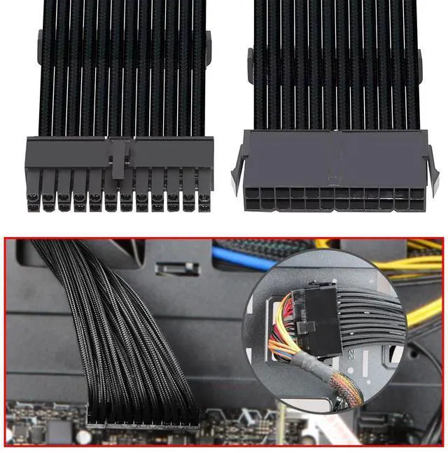 Alt view image 7 of 7 - ATX 24Pin Male to ATX 24pin Female Extension Power Cable Cord 30cm with Sleeve for Mainboard Motherboard Desktops PC Supply