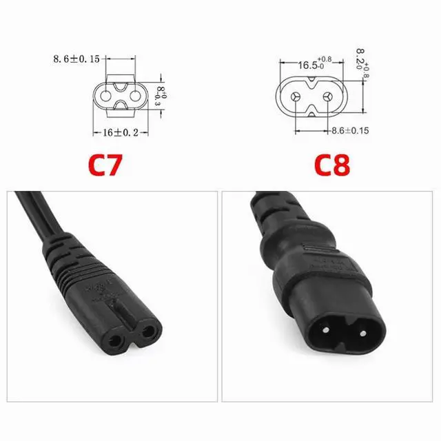 Alt view image 3 of 7 - Cord IEC60320 C8 Plug to C7 Receptacle Male to Female Extension Supply Main Adapter Cable 30cm