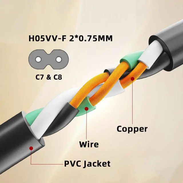 Alt view image 5 of 7 - Cord NEMA 1-15P Outlet to IEC60320 C7 90 Degree Angled 18AWG Power Cable 1.0m