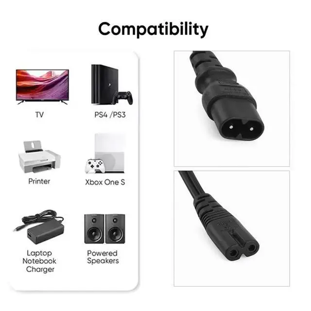 Alt view image 6 of 7 - Cord IEC60320 C8 Plug to C7 Receptacle Male to Female Extension Supply Main Adapter Cable 30cm
