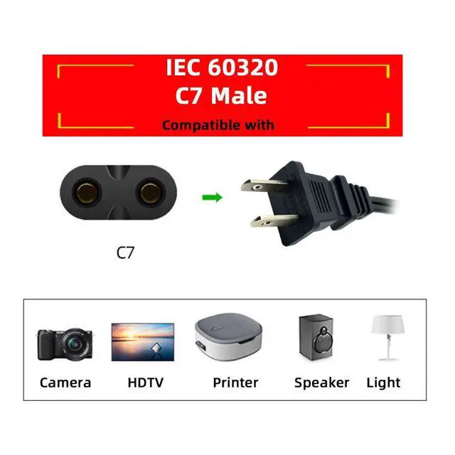 Alt view image 4 of 7 - Cord NEMA 1-15P Outlet to IEC60320 C7 90 Degree Angled 18AWG Power Cable 1.0m