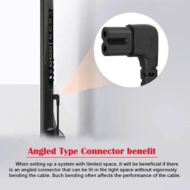 Alt view image 3 of 7 - Cord NEMA 1-15P Outlet to IEC60320 C7 90 Degree Angled 18AWG Power Cable 1.0m