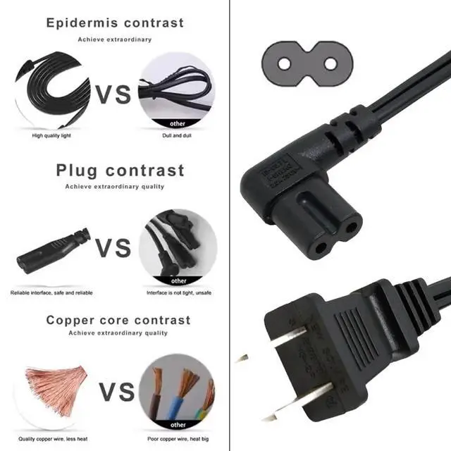 Alt view image 7 of 7 - Cord NEMA 1-15P Outlet to IEC60320 C7 90 Degree Angled 18AWG Power Cable 1.0m