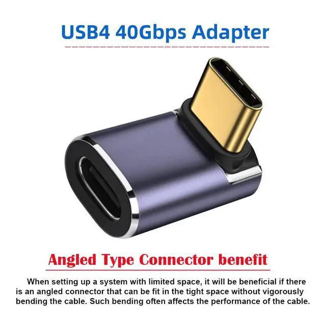 Alt view image 2 of 7 - 40Gbps USB4 Type C Male to Female 90 Degree Up Down Angled 100W Power Data 8K Video Adapter for USB4.0