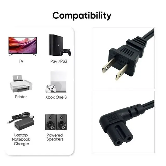 Alt view image 6 of 7 - Cord NEMA 1-15P Outlet to IEC60320 C7 90 Degree Angled 18AWG Power Cable 1.0m
