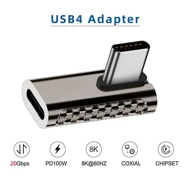Alt view image 2 of 7 - 20Gbps USB4 Type C Male to Female Low Profile Right Angled 100W Power Data 8K Video Adapter for USB4.0