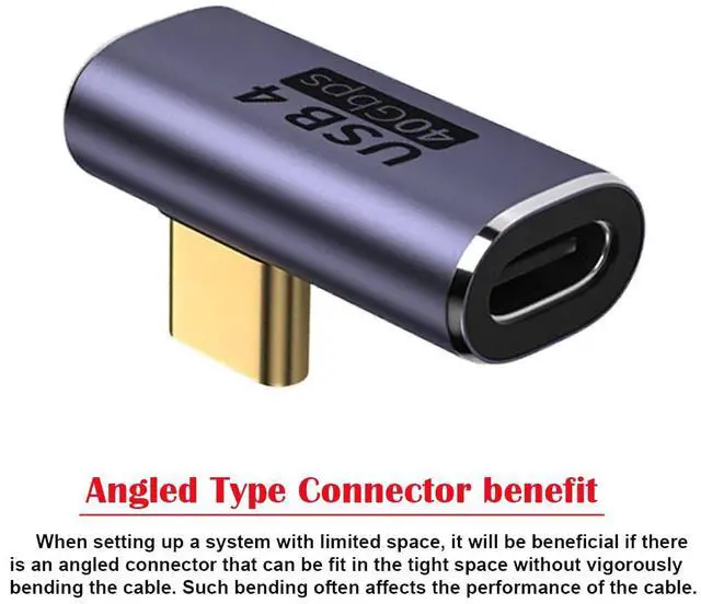 Alt view image 3 of 7 - 40Gbps USB4 Type C Male to Female Low Profile Right Angled 100W Power Data 8K Video Adapter for USB4.0