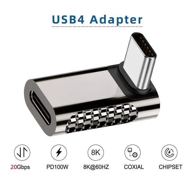 Alt view image 2 of 7 - 20Gbps USB4 Type C Male to Female 90 Degree Up Down Angled 100W Power Data 8K Video Adapter for USB4.0