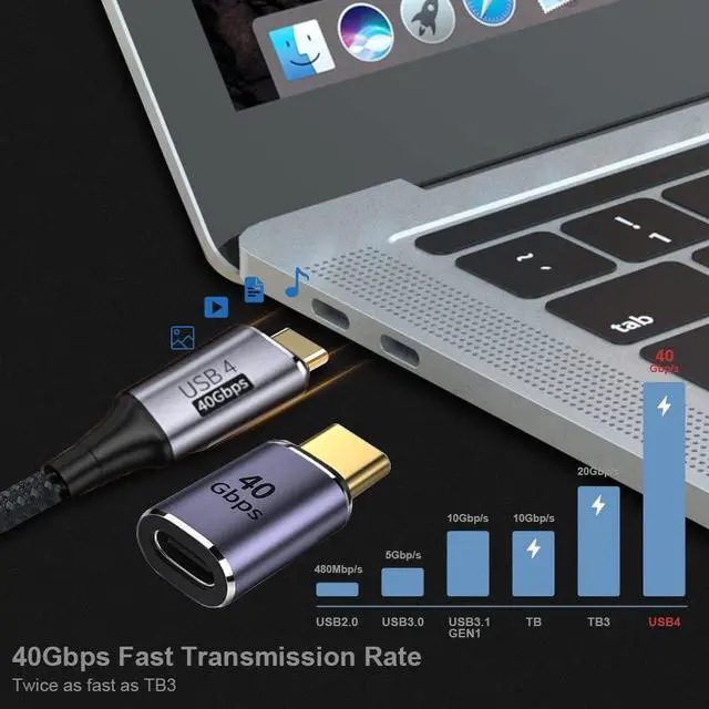 Alt view image 5 of 7 - 40Gbps USB4 Type C Male to Female Straight Connector 100W Power Data 8K Video Adapter for USB4.0