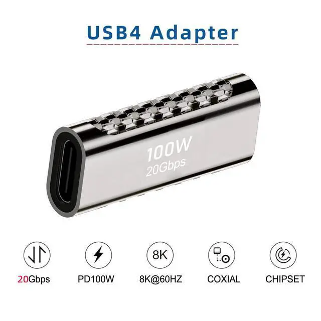 Alt view image 2 of 7 - USB4 Type C Female to Female 100W Power 20Gbps Data 8K Video Extender Adapter for USB4.0
