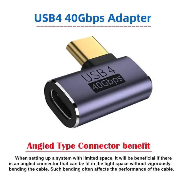 Alt view image 2 of 7 - 40Gbps USB4 Type C Male to Female 90 Degree Left Right Angled 100W Power Data 8K Video Adapter for USB4.0