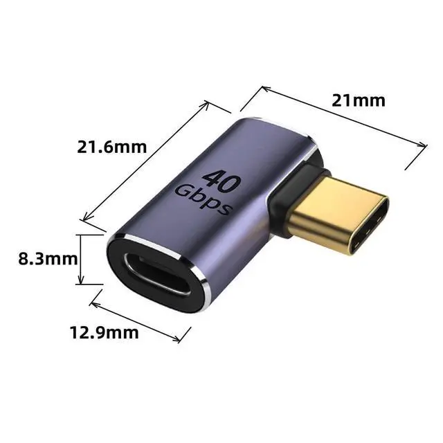 Alt view image 3 of 7 - 40Gbps USB4 Type C Male to Female 90 Degree Left Right Angled 100W Power Data 8K Video Adapter for USB4.0