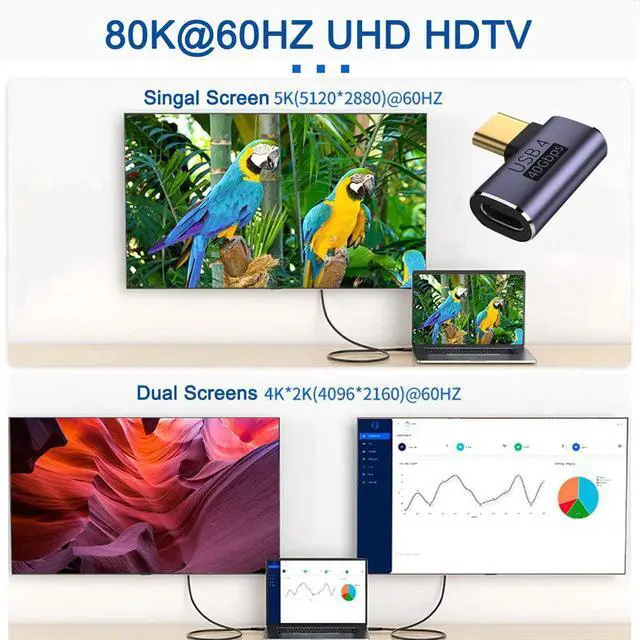 Alt view image 6 of 7 - 40Gbps USB4 Type C Male to Female 90 Degree Left Right Angled 100W Power Data 8K Video Adapter for USB4.0