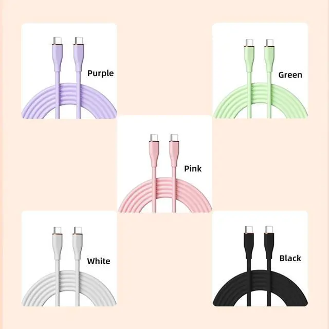 Alt view image 5 of 7 - Colorful USB-C 480Mbps Type-C Male to Male Cable Ultra Soft High Flex 65W Hyper Super Flexible Cord (White 100cm)