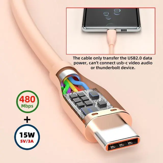 Alt view image 3 of 7 - Colorful USB-A Type A to USB-C Liquid Silicone Ultra Soft Power USB2.0 Data Cable Fast Charge for Laptop Tablet Phone (White 100cm)