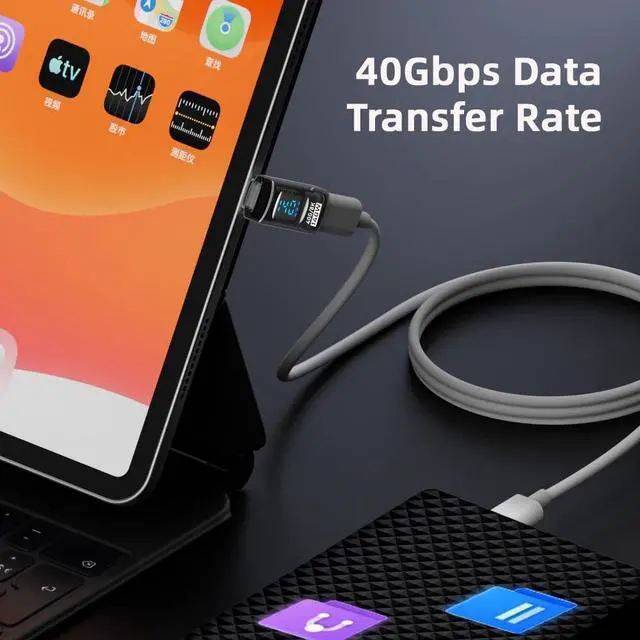 Alt view image 4 of 7 - Adapter Transparent Type-C Smart LED Display USB-C Male to Female Extension Adapter USB4.0 40Gbps 140W Up Down Angled 90 Degree Current Voltage Monitoring