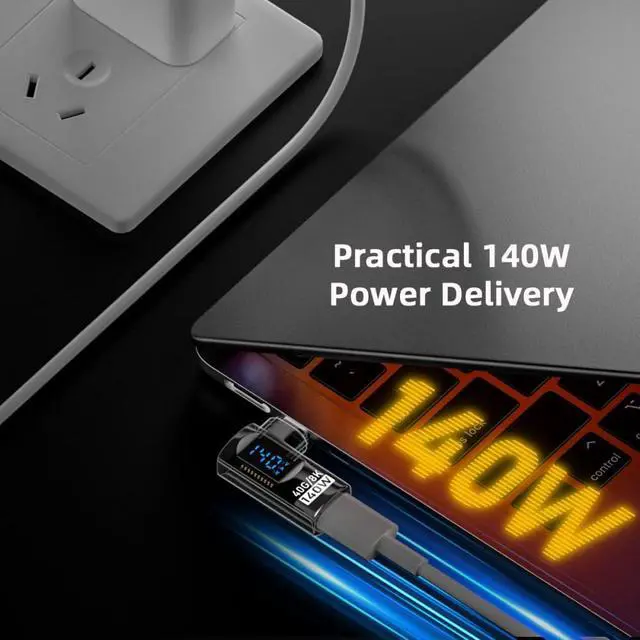 Alt view image 6 of 7 - Adapter Transparent Type-C Smart LED Display USB-C Male to Female Extension Adapter USB4.0 40Gbps 140W Left Right Angled 90 Degree Current Voltage Monitoring