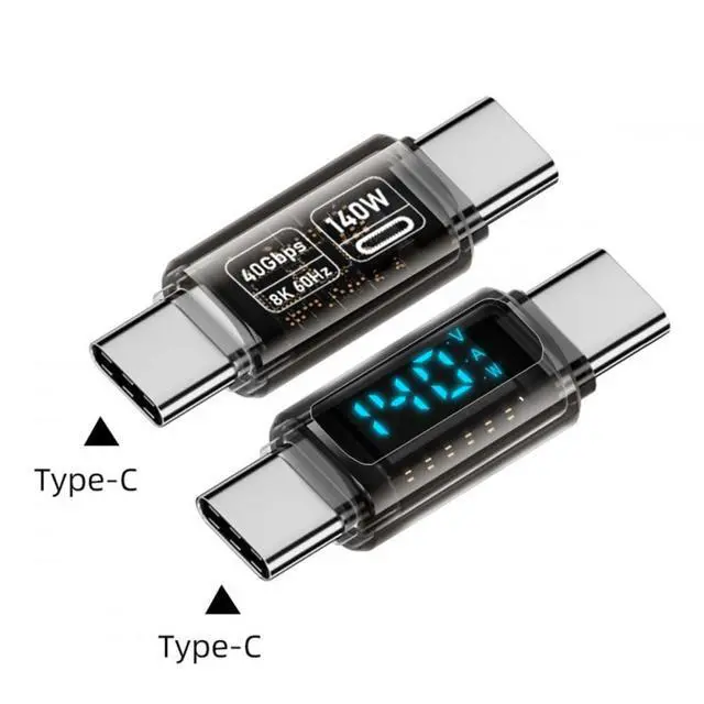 Alt view image 3 of 7 - Adapter Transparent Type-C Smart LED Display USB-C Male to Male Extension Adapter USB4.0 40Gbps 140W Current Voltage Monitoring Tester Detector